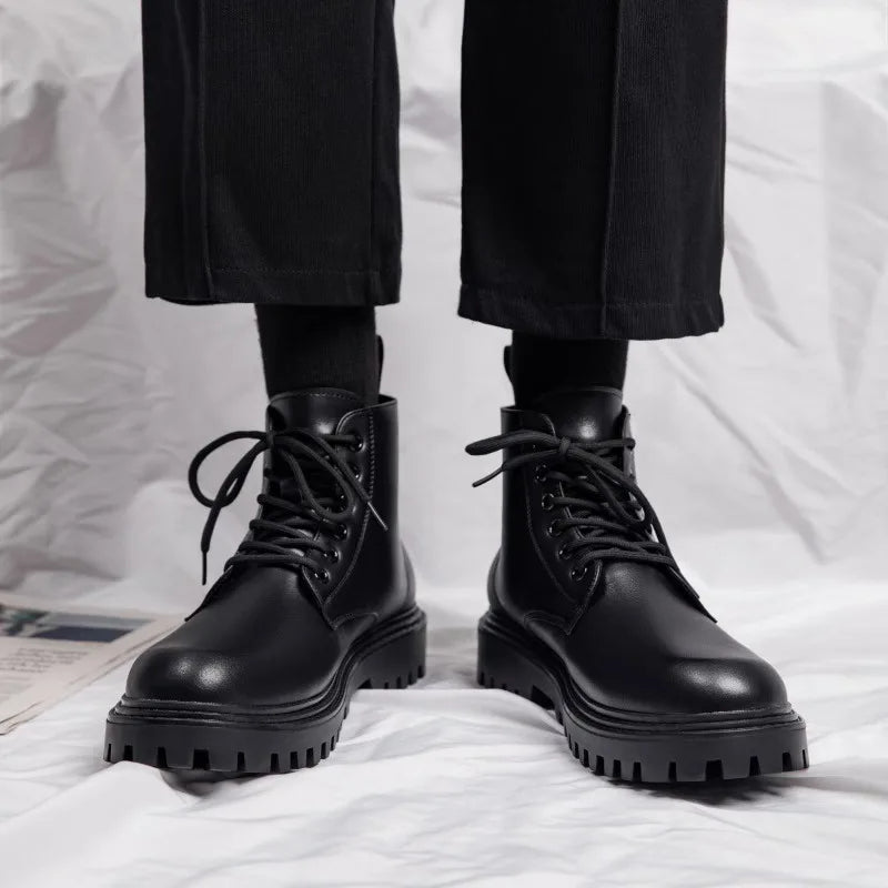 Black Leather Combat-Inspired Boots