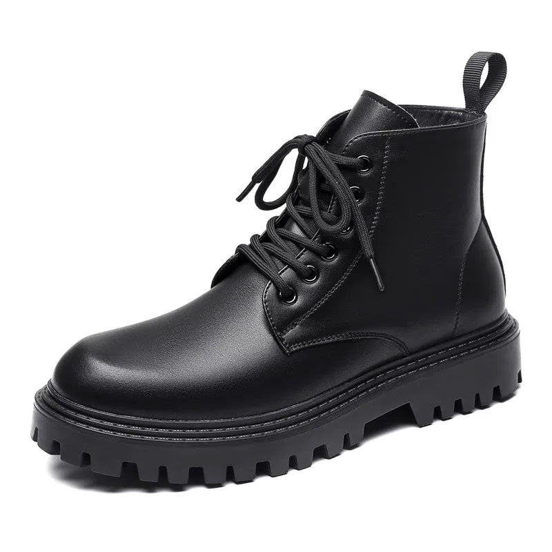 Black Leather Combat-Inspired Boots