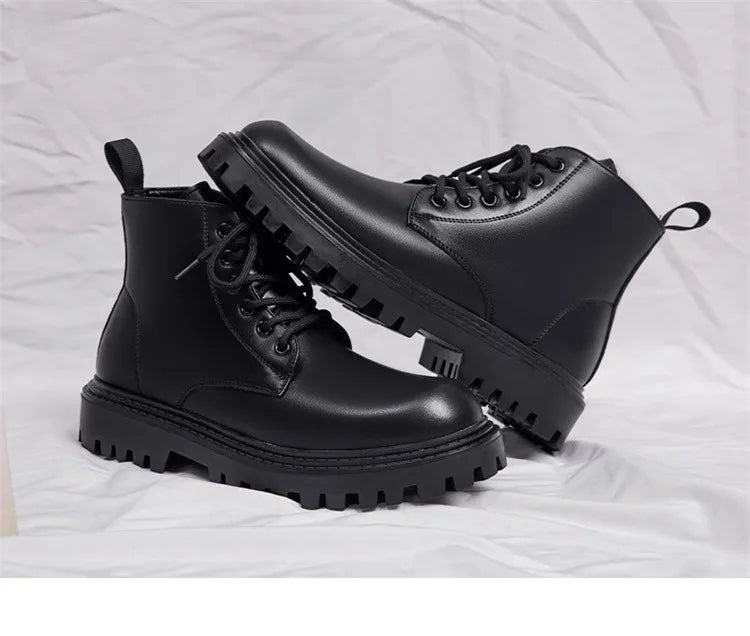 Black Leather Combat-Inspired Boots