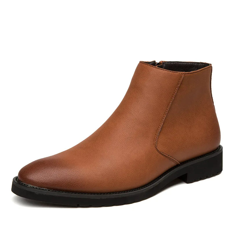 Brown Leather Side-Zip Ankle Boots