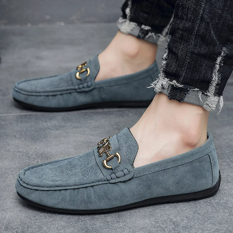 Blue Suede Finish Loafers