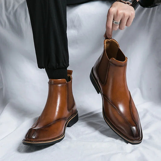 Brown Leather Ankle Dress Boots