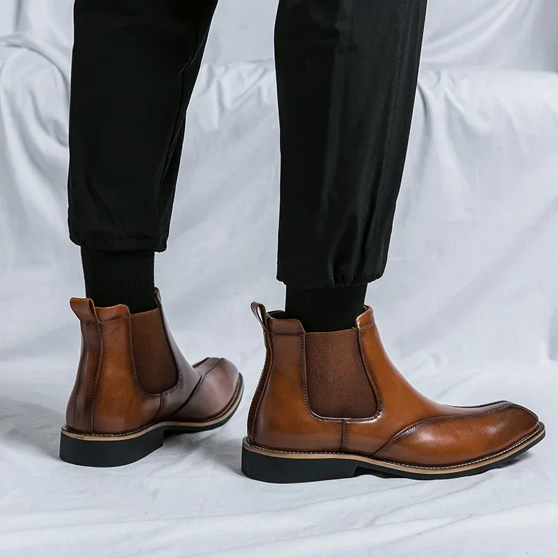 Brown Leather Ankle Dress Boots