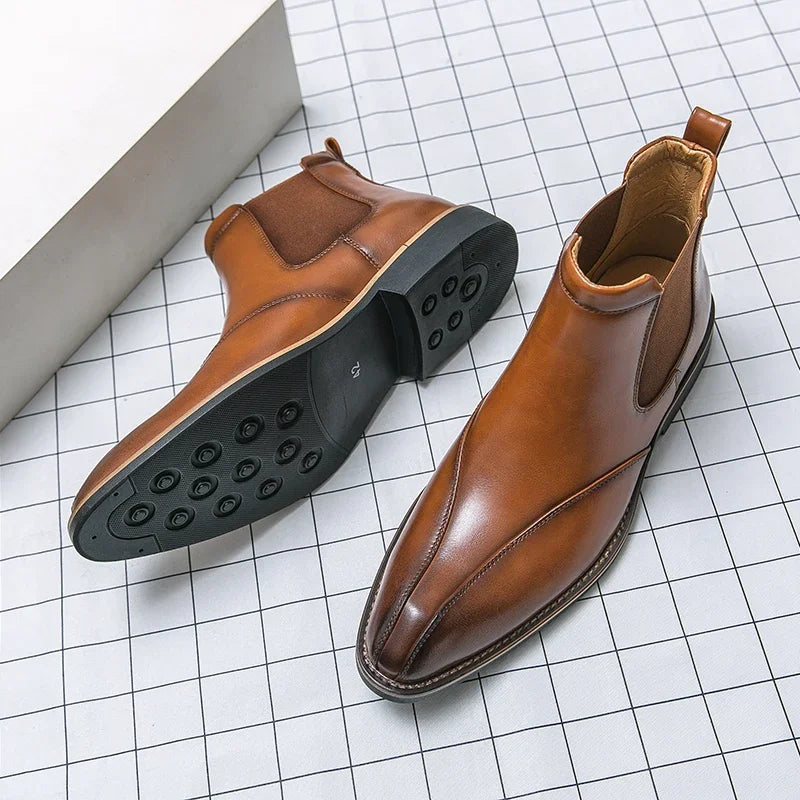 Brown Leather Ankle Dress Boots