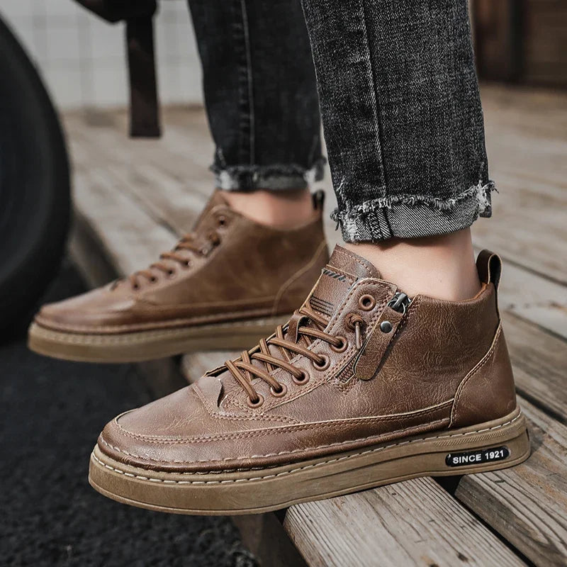 High-Top Leather Casual Sneakers