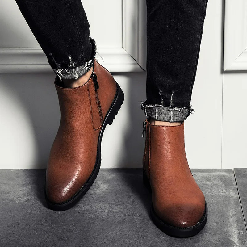 Brown Leather Side-Zip Ankle Boots