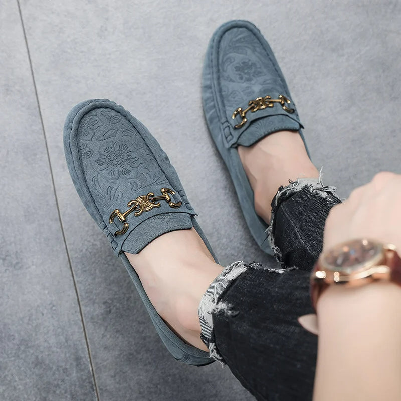 Blue Suede Finish Loafers