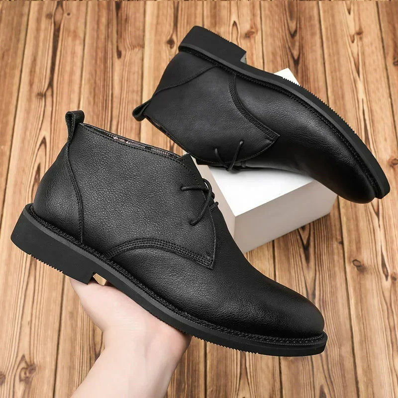 Black Leather Mid Ankle Boots