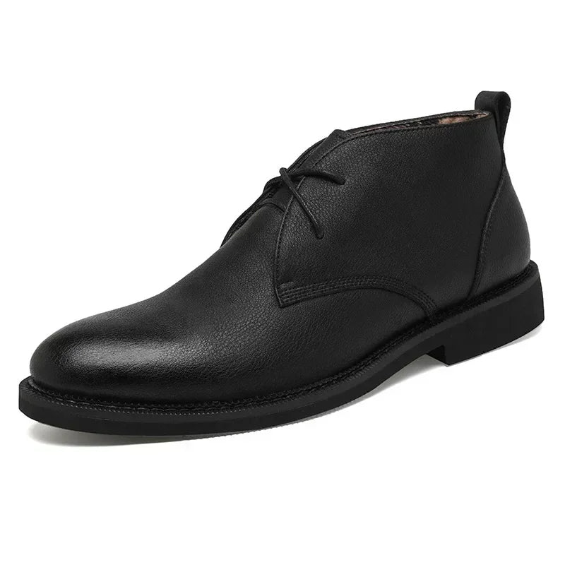 Black Leather Mid Ankle Boots
