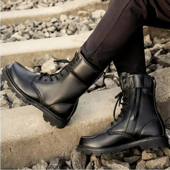 Black Leather Ankle Dress Boots