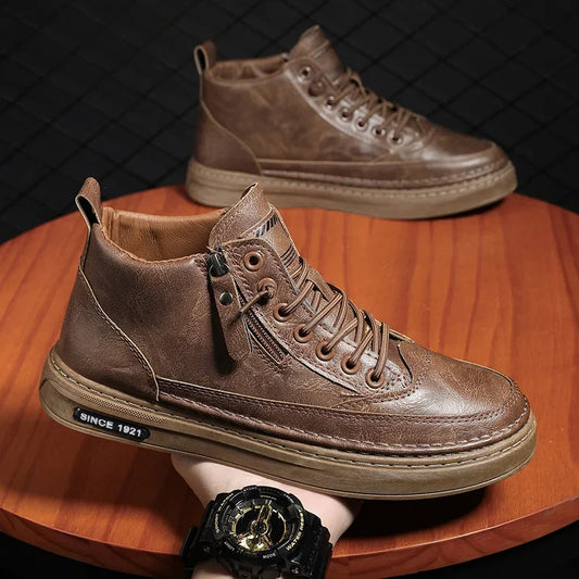 High-Top Leather Casual Sneakers