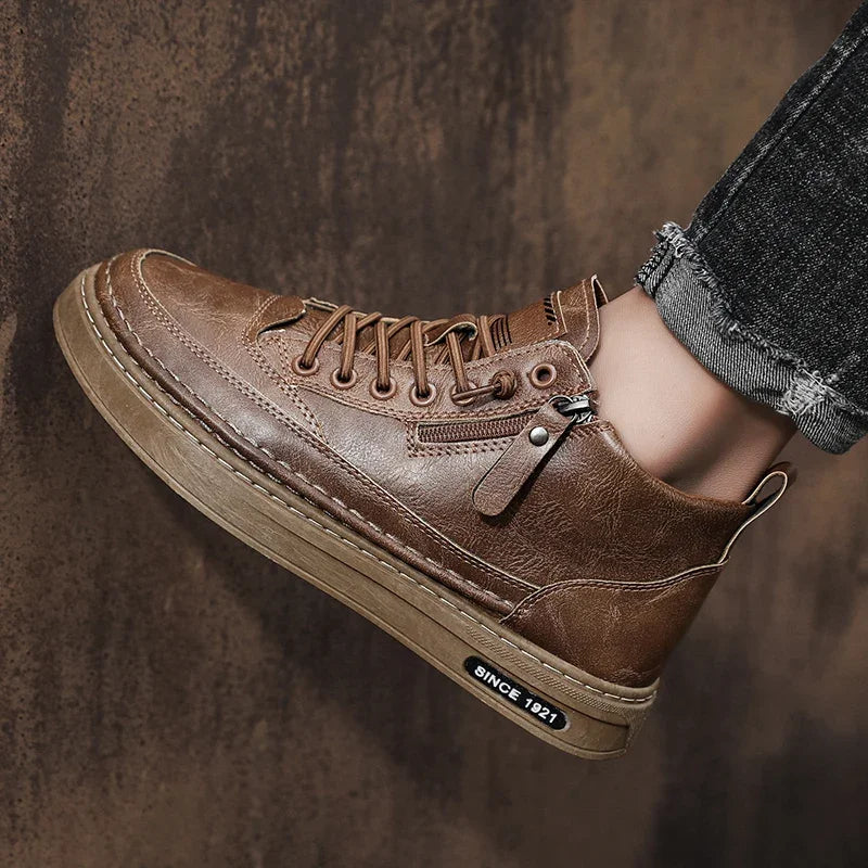 High-Top Leather Casual Sneakers