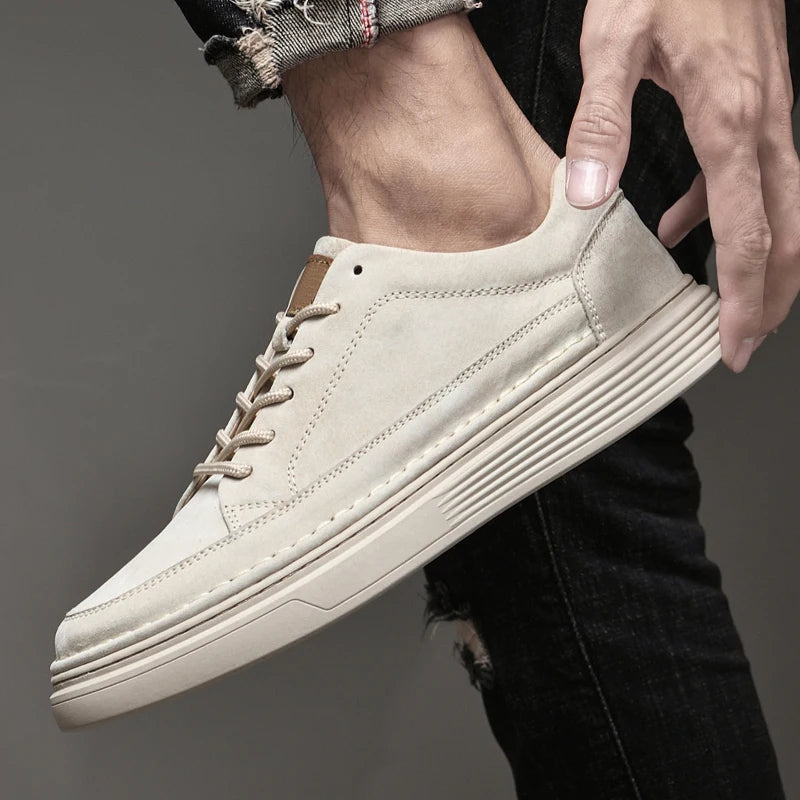 Beige Casual Leather Sneakers